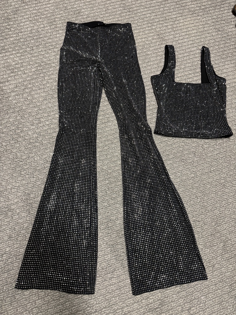 Good American Crystal Pull On Flare Leggings And Top
